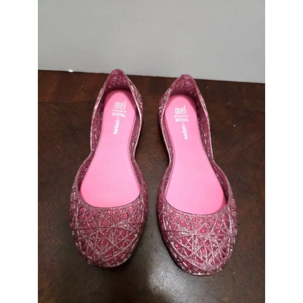Mel Melissa Campana Youth Pink Glitter Jelly Flats Ballet Shoes Size‎ 3
